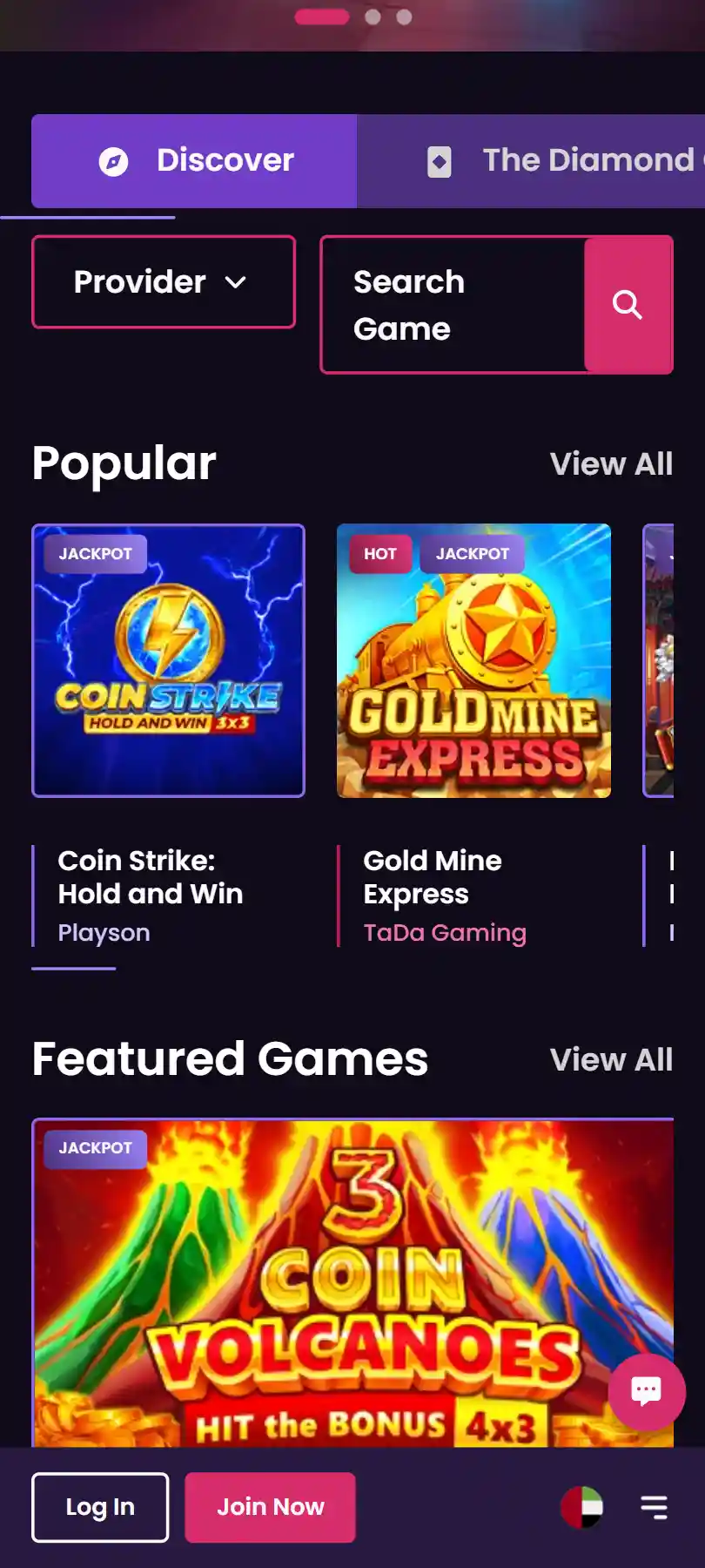 VegasNow mobile casino open in a smartphone browser