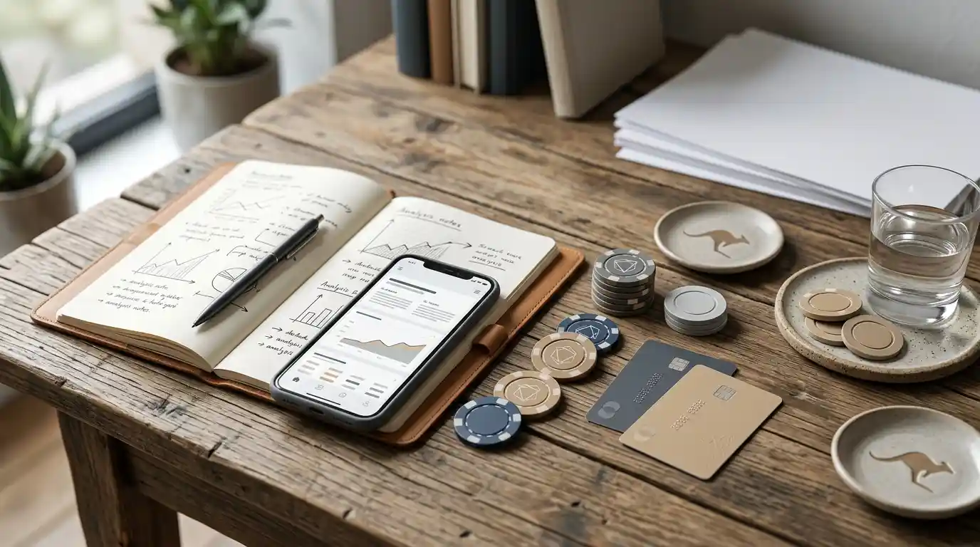 Casino review workspace with AUD, mobile access and payment themes